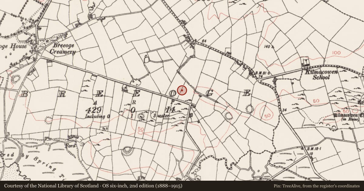 Ordnance Survey six-inch map, 2nd edition (1888–1915) covering the location of Earthwork, Breeoge, County Sligo, with a pin at the register's coordinates