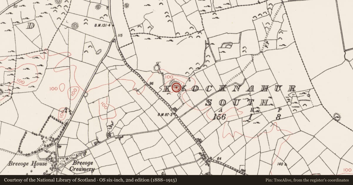 Ordnance Survey six-inch map, 2nd edition (1888–1915) covering the location of Ringfort - rath, Knocknahur South, County Sligo, with a pin at the register's coordinates