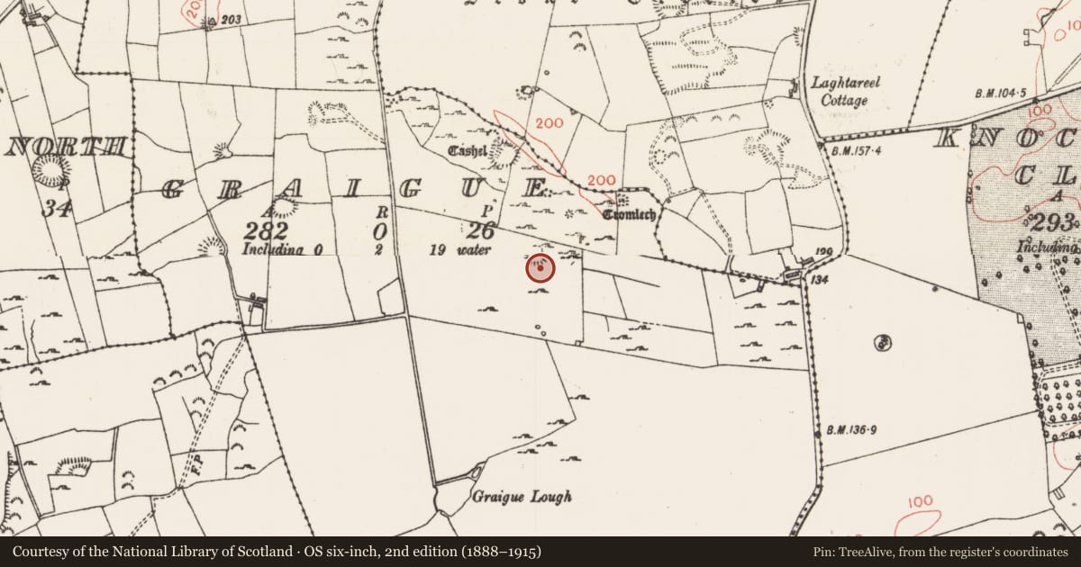 Ordnance Survey six-inch map, 2nd edition (1888–1915) covering the location of Enclosure, Graigue, County Sligo, with a pin at the register's coordinates