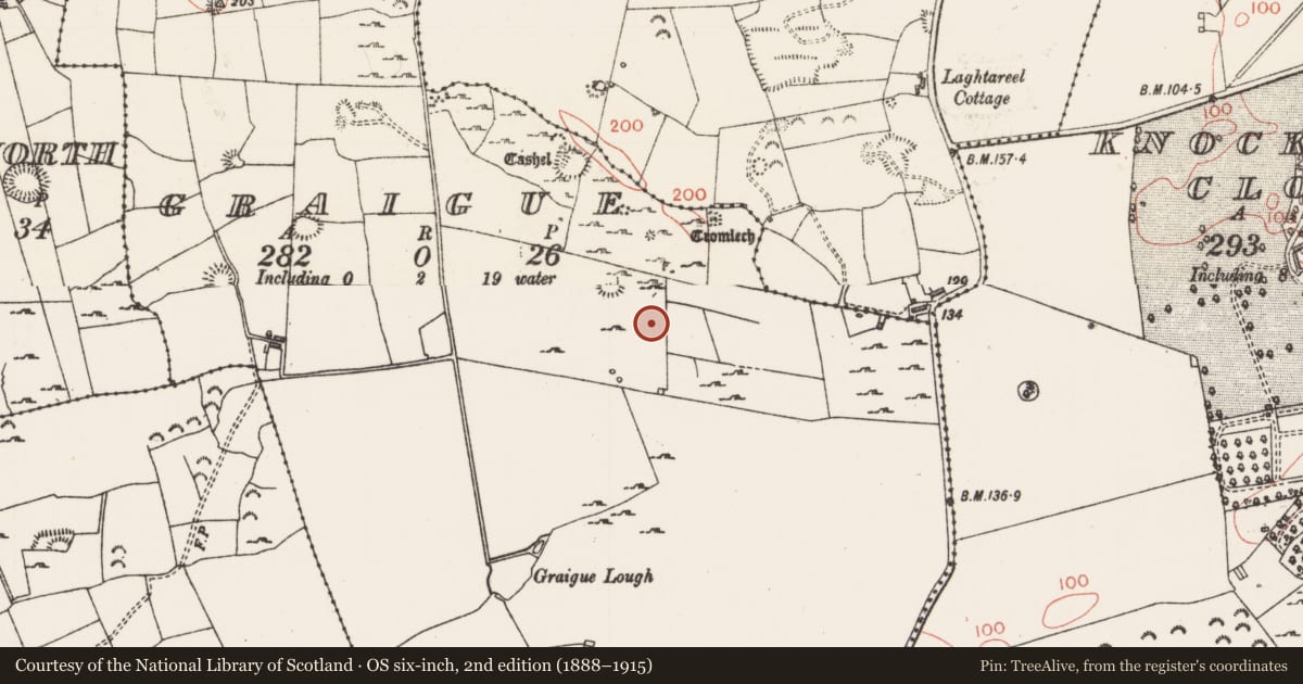 Ordnance Survey six-inch map, 2nd edition (1888–1915) covering the location of Enclosure, Graigue, County Sligo, with a pin at the register's coordinates