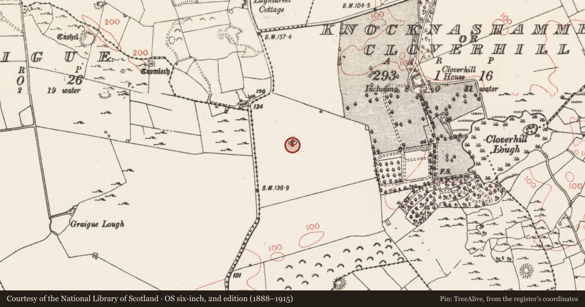 Ordnance Survey six-inch map, 2nd edition (1888–1915) covering the location of Ringfort - cashel, Knocknashammer Or Cloverhill, County Sligo, with a pin at the register's coordinates