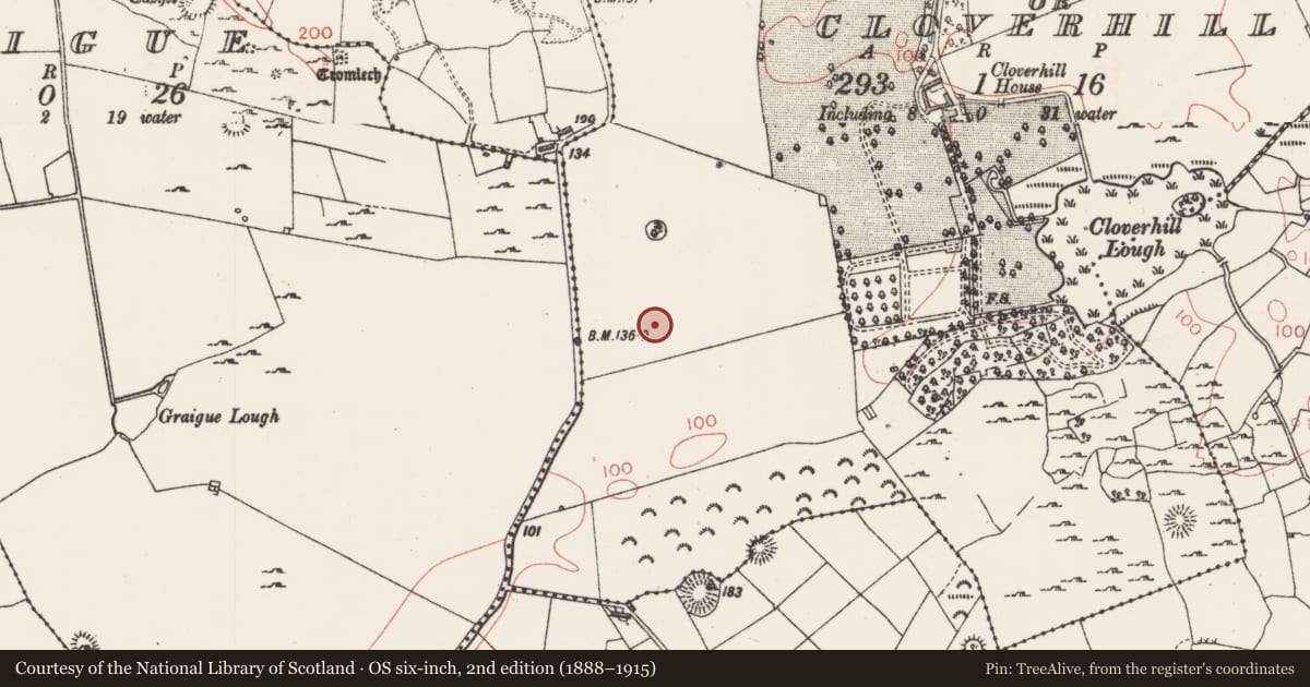 Ordnance Survey six-inch map, 2nd edition (1888–1915) covering the location of Ring-ditch, Knocknashammer Or Cloverhill, County Sligo, with a pin at the register's coordinates