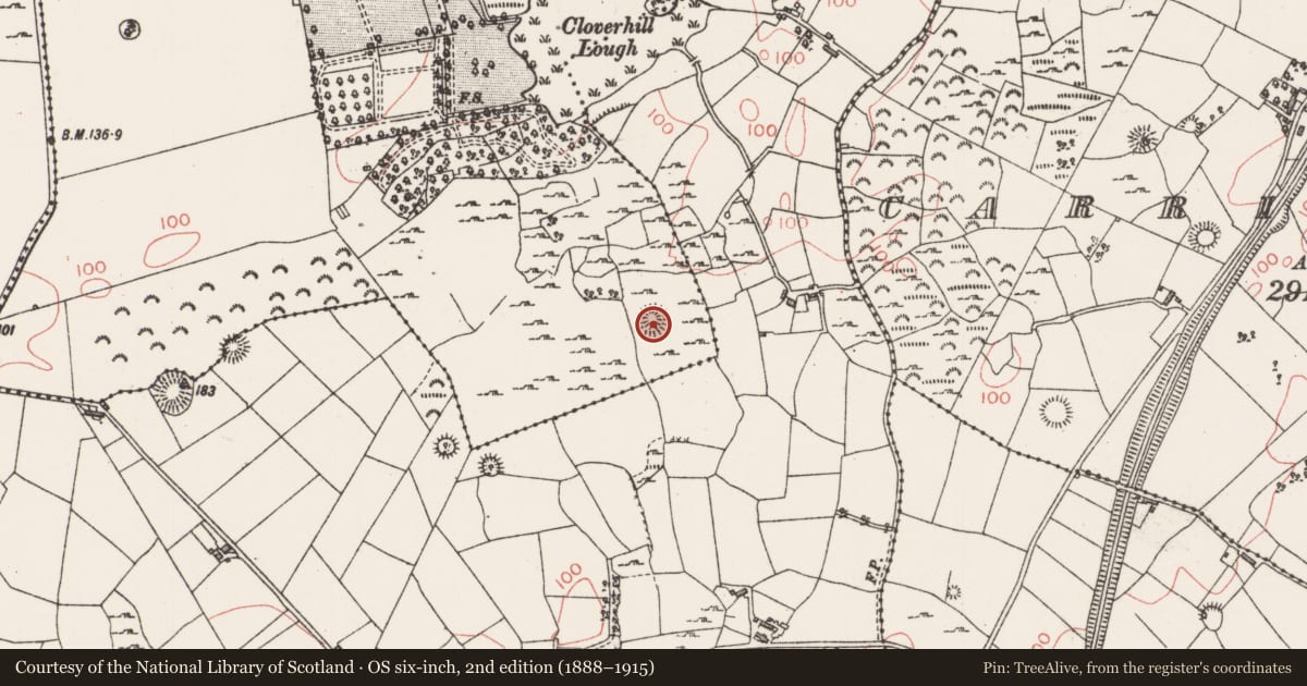 Ordnance Survey six-inch map, 2nd edition (1888–1915) covering the location of Souterrain, Knocknashammer Or Cloverhill, County Sligo, with a pin at the register's coordinates