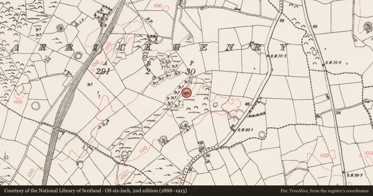 Ordnance Survey six-inch map, 2nd edition (1888–1915) covering the location of Ringfort - rath, Carrickhenry, County Sligo, with a pin at the register's coordinates