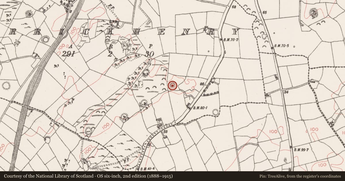 Ordnance Survey six-inch map, 2nd edition (1888–1915) covering the location of Enclosure, Carrickhenry, County Sligo, with a pin at the register's coordinates