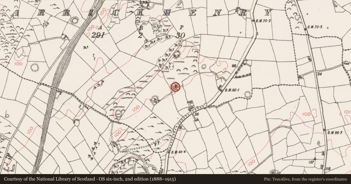Ordnance Survey six-inch map, 2nd edition (1888–1915) covering the location of Enclosure, Carrickhenry, County Sligo, with a pin at the register's coordinates
