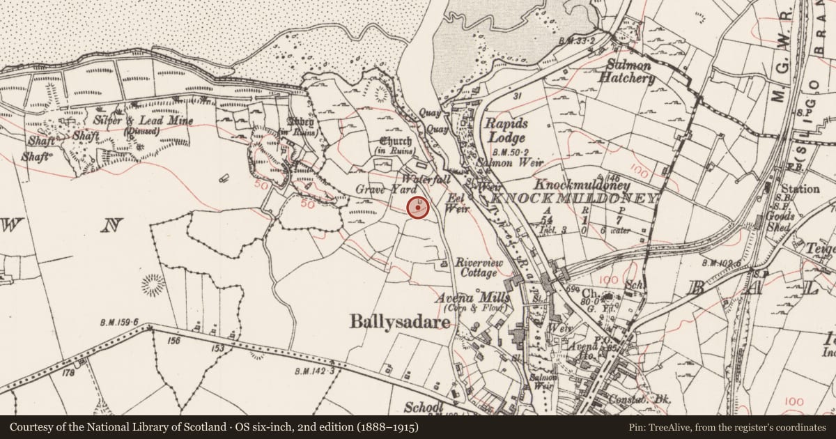 Ordnance Survey six-inch map, 2nd edition (1888–1915) covering the location of Cairn - unclassified, Kilboglashy, County Sligo, with a pin at the register's coordinates