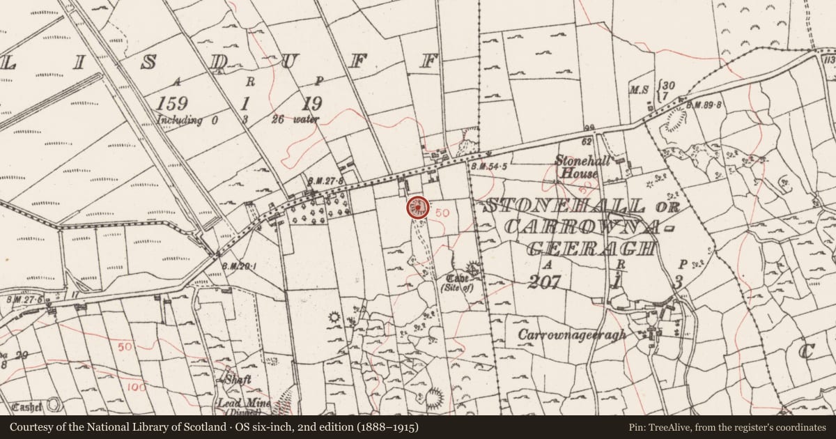 Ordnance Survey six-inch map, 2nd edition (1888–1915) covering the location of Ringfort - rath, Lugawarry, County Sligo, with a pin at the register's coordinates