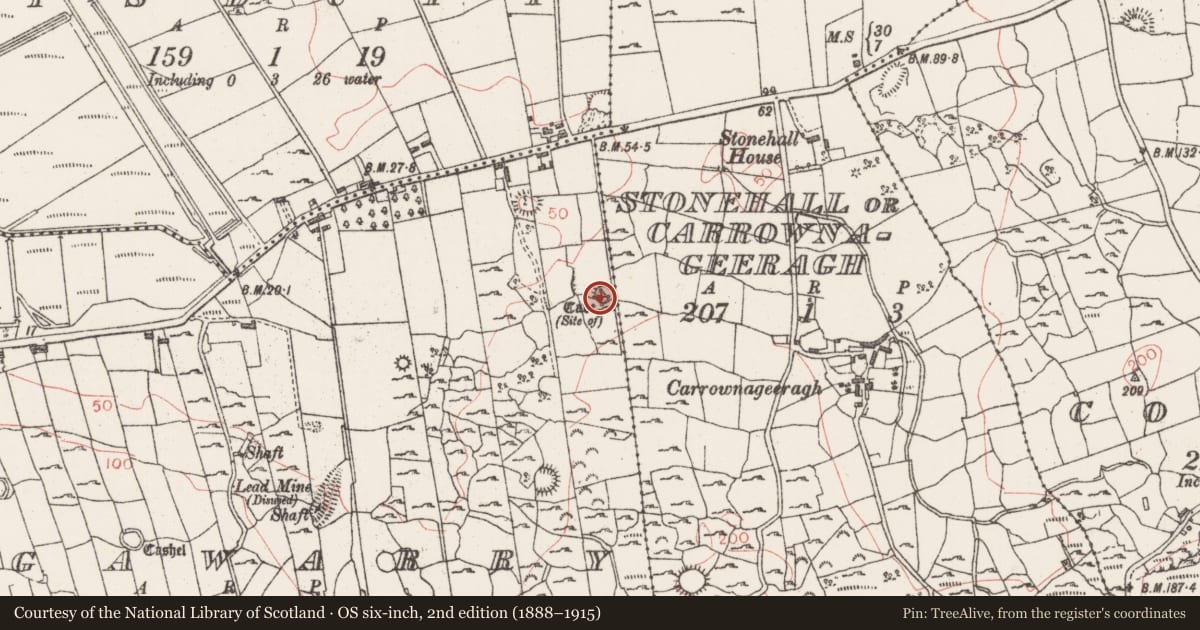 Ordnance Survey six-inch map, 2nd edition (1888–1915) covering the location of Ringfort - cashel, Lugawarry, County Sligo, with a pin at the register's coordinates