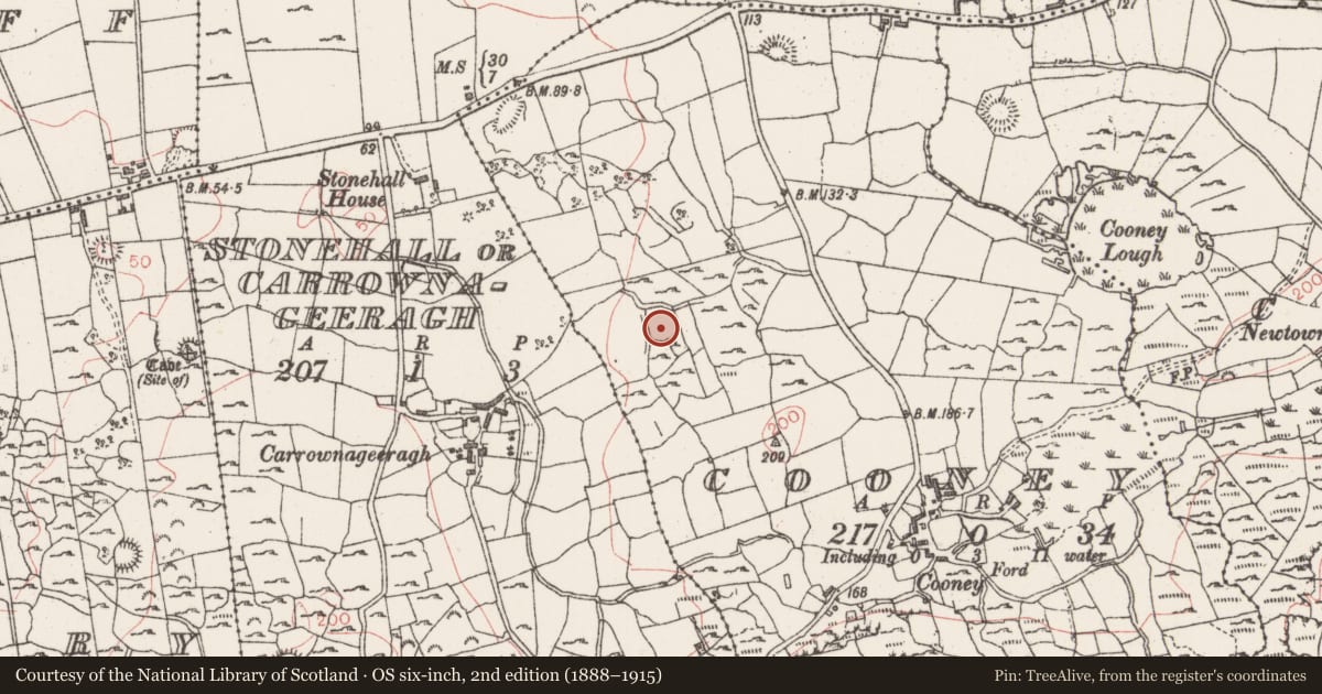 Ordnance Survey six-inch map, 2nd edition (1888–1915) covering the location of Enclosure, Cooney, County Sligo, with a pin at the register's coordinates