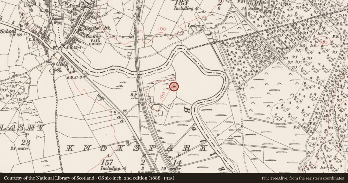 Ordnance Survey six-inch map, 2nd edition (1888–1915) covering the location of Earthwork, Knoxspark, County Sligo, with a pin at the register's coordinates