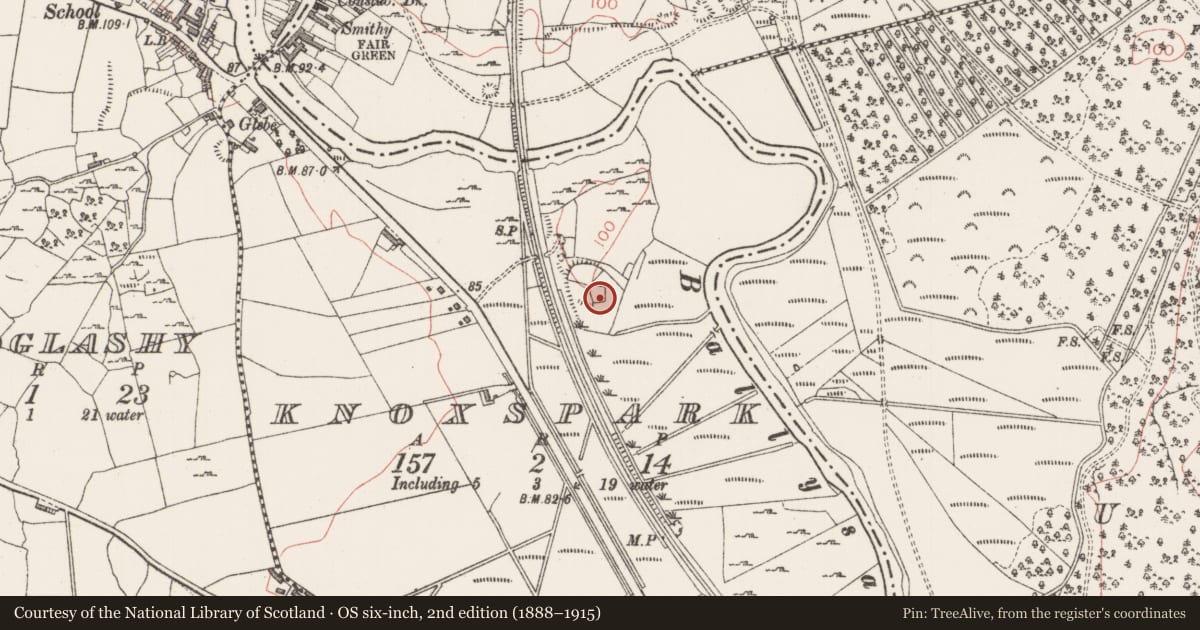 Ordnance Survey six-inch map, 2nd edition (1888–1915) covering the location of Burial ground, Knoxspark, County Sligo, with a pin at the register's coordinates