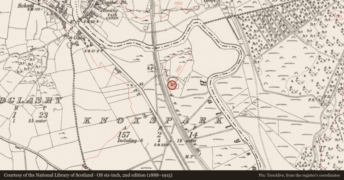 Ordnance Survey six-inch map, 2nd edition (1888–1915) covering the location of Hut site, Knoxspark, County Sligo, with a pin at the register's coordinates