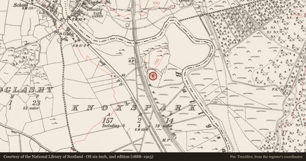 Ordnance Survey six-inch map, 2nd edition (1888–1915) covering the location of Hut site, Knoxspark, County Sligo, with a pin at the register's coordinates