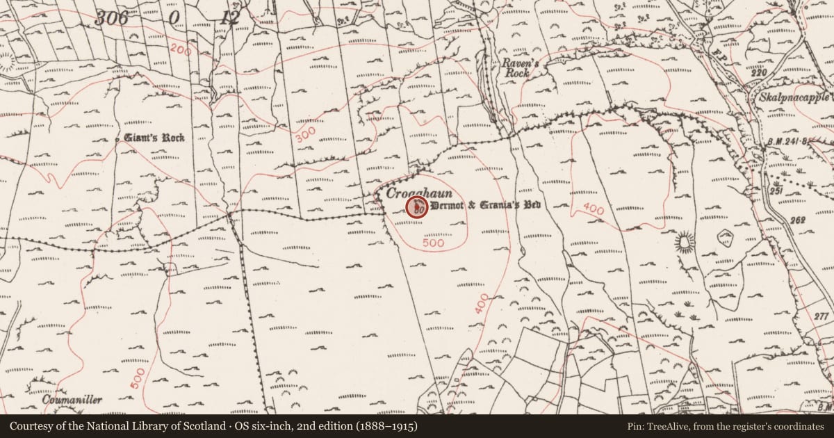 Ordnance Survey six-inch map, 2nd edition (1888–1915) covering the location of Megalithic tomb - passage tomb, Glen, County Sligo, with a pin at the register's coordinates