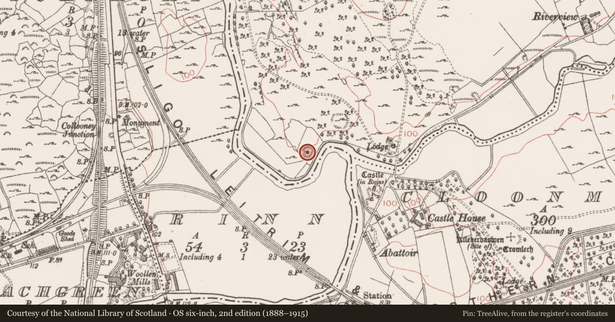 Ordnance Survey six-inch map, 2nd edition (1888–1915) covering the location of Earthwork, Union, County Sligo, with a pin at the register's coordinates