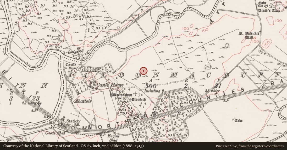 Ordnance Survey six-inch map, 2nd edition (1888–1915) covering the location of Field system, Cloonmacduff, County Sligo, with a pin at the register's coordinates
