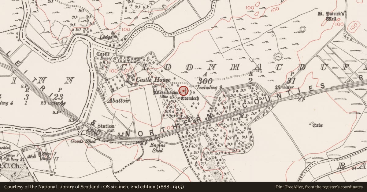 Ordnance Survey six-inch map, 2nd edition (1888–1915) covering the location of Church, Cloonmacduff, County Sligo, with a pin at the register's coordinates