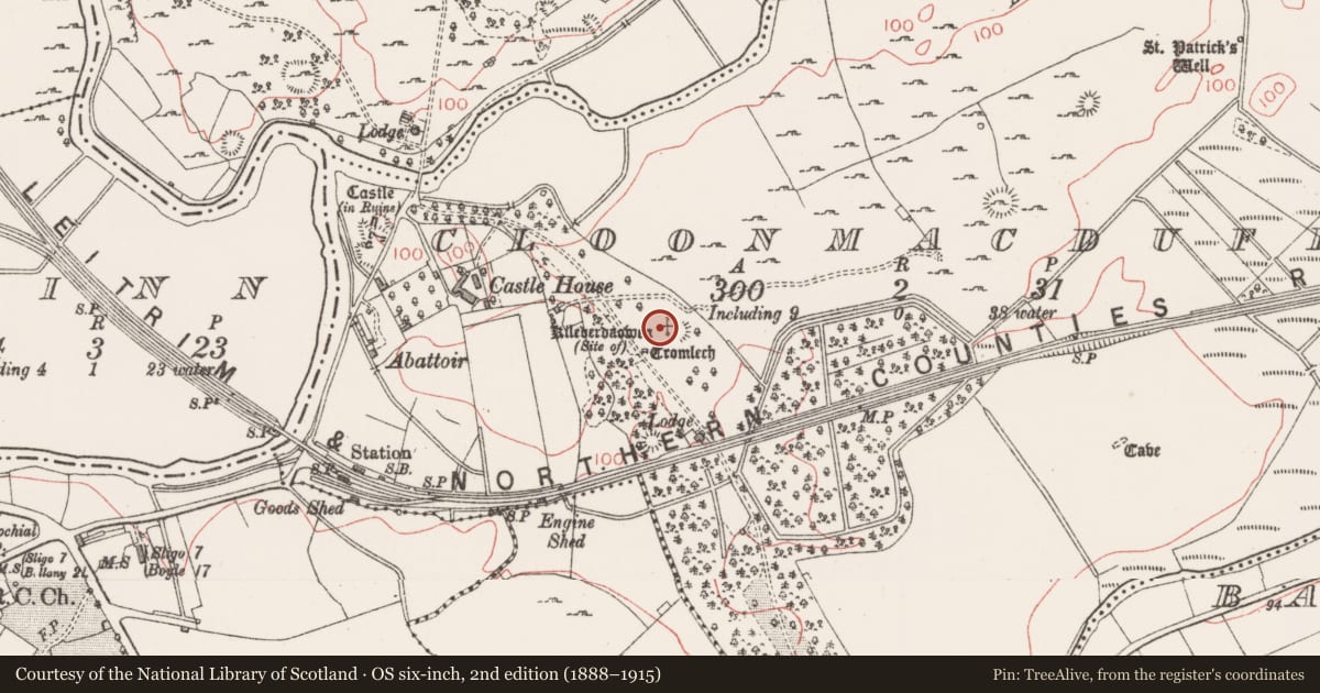 Ordnance Survey six-inch map, 2nd edition (1888–1915) covering the location of Graveyard, Cloonmacduff, County Sligo, with a pin at the register's coordinates