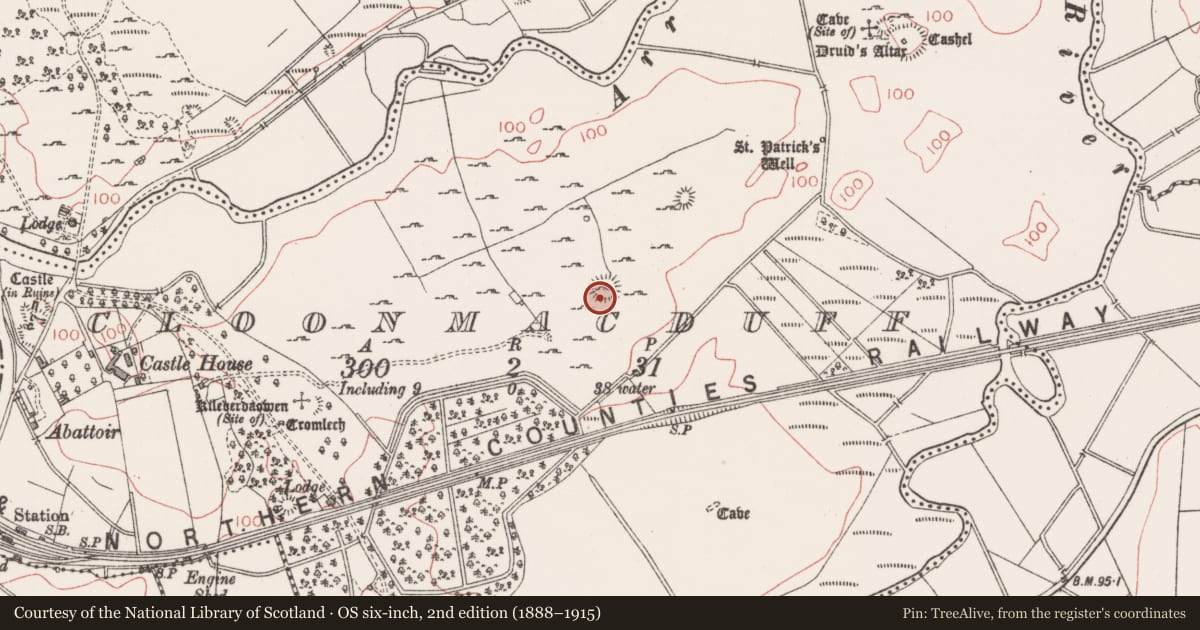 Ordnance Survey six-inch map, 2nd edition (1888–1915) covering the location of Ringfort - cashel, Cloonmacduff, County Sligo, with a pin at the register's coordinates