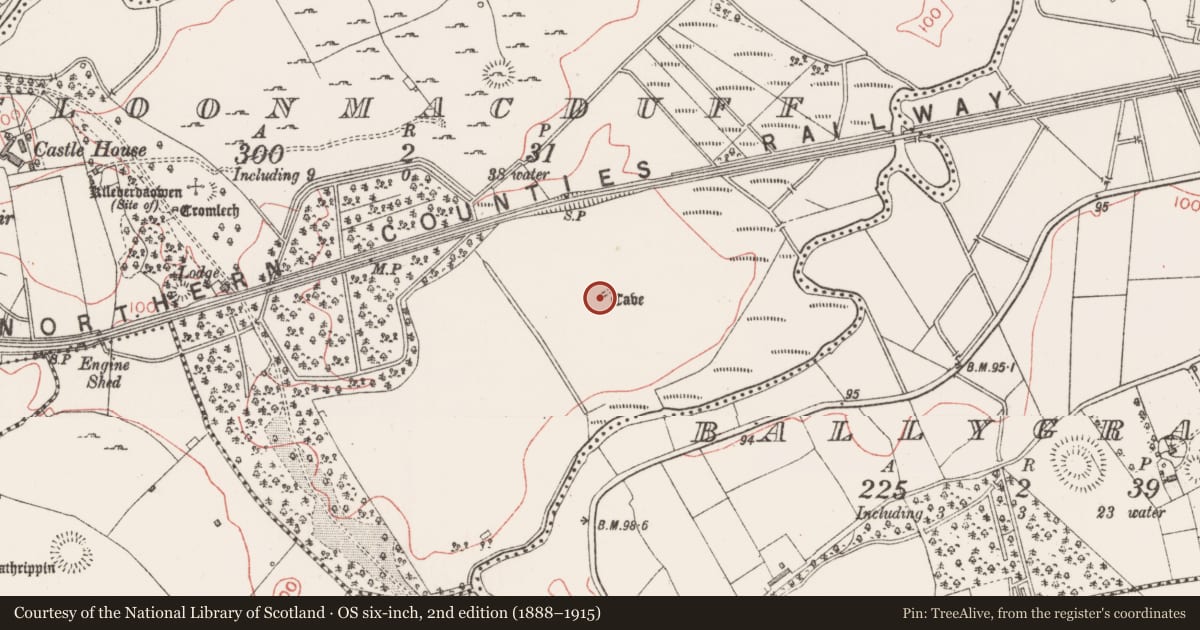 Ordnance Survey six-inch map, 2nd edition (1888–1915) covering the location of Souterrain, Cloonmacduff, County Sligo, with a pin at the register's coordinates