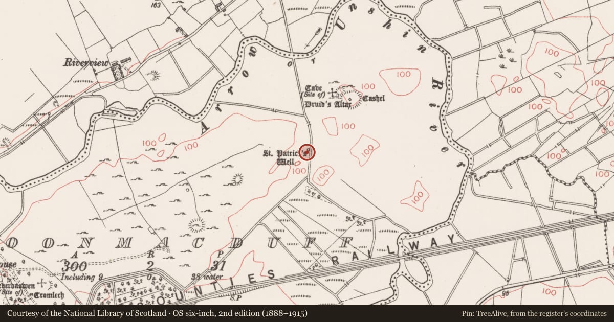 Ordnance Survey six-inch map, 2nd edition (1888–1915) covering the location of Ritual site - holy well, Cloonmacduff, County Sligo, with a pin at the register's coordinates