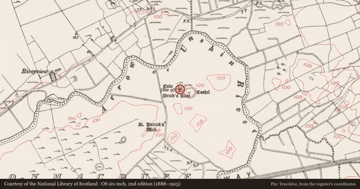 Ordnance Survey six-inch map, 2nd edition (1888–1915) covering the location of Souterrain, Cloonmacduff, County Sligo, with a pin at the register's coordinates
