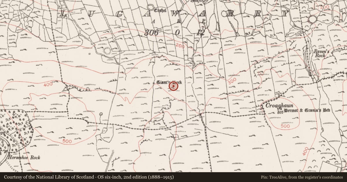 Ordnance Survey six-inch map, 2nd edition (1888–1915) covering the location of Building, Lugawarry, County Sligo, with a pin at the register's coordinates