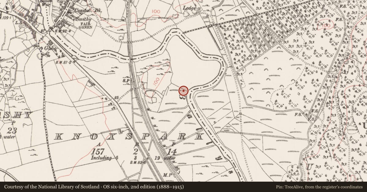 Ordnance Survey six-inch map, 2nd edition (1888–1915) covering the location of Earthwork, Knoxspark, County Sligo, with a pin at the register's coordinates