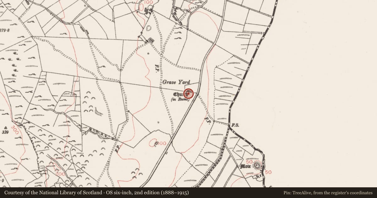 Ordnance Survey six-inch map, 2nd edition (1888–1915) covering the location of Church, Killerry, County Sligo, with a pin at the register's coordinates