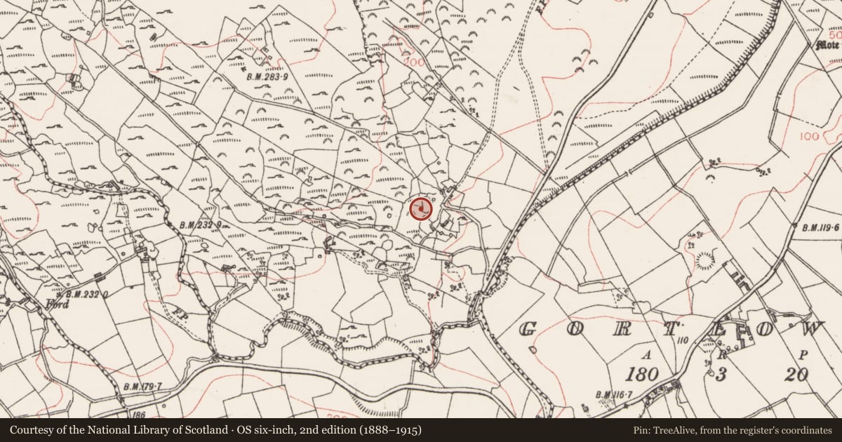 Ordnance Survey six-inch map, 2nd edition (1888–1915) covering the location of Enclosure, Killerry, County Sligo, with a pin at the register's coordinates