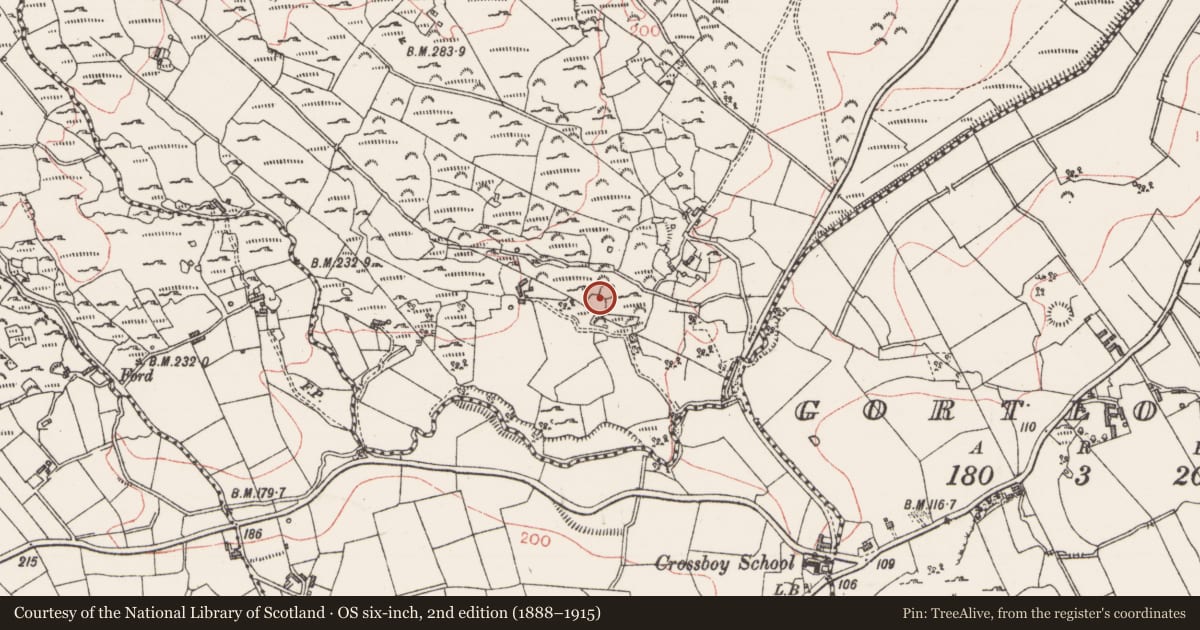 Ordnance Survey six-inch map, 2nd edition (1888–1915) covering the location of Enclosure, Killerry, County Sligo, with a pin at the register's coordinates