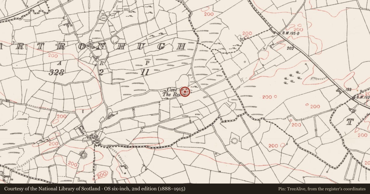 Ordnance Survey six-inch map, 2nd edition (1888–1915) covering the location of Church, Cartronhugh, County Sligo, with a pin at the register's coordinates