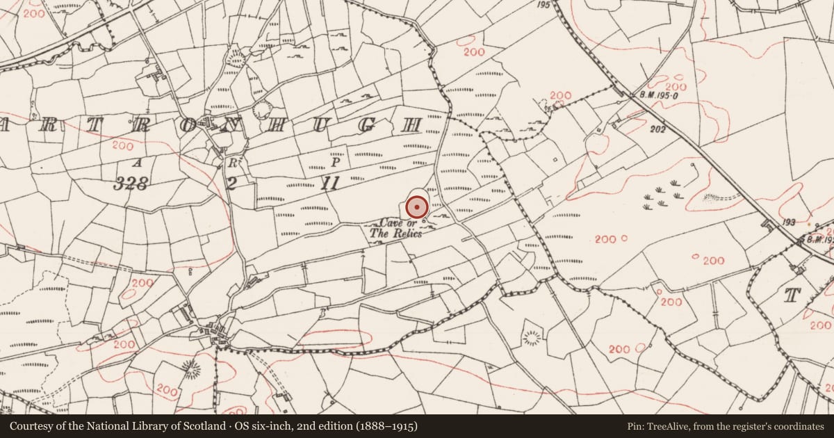 Ordnance Survey six-inch map, 2nd edition (1888–1915) covering the location of Ritual site - holy/saint's stone, Cartronhugh, County Sligo, with a pin at the register's coordinates