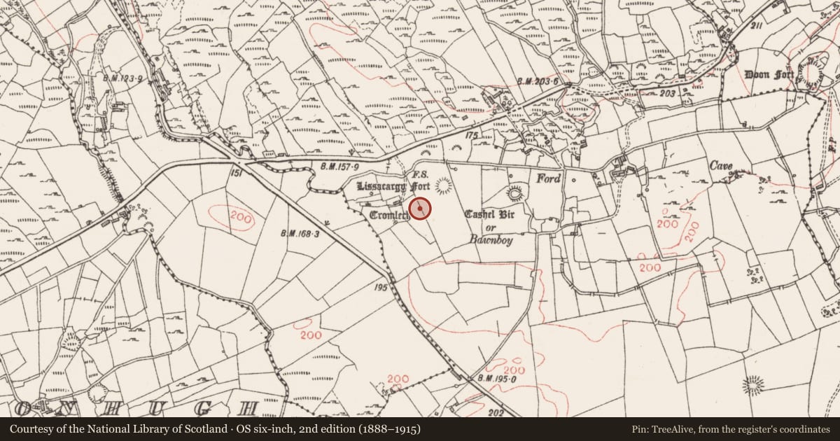 Ordnance Survey six-inch map, 2nd edition (1888–1915) covering the location of Mound, Castleore, County Sligo, with a pin at the register's coordinates