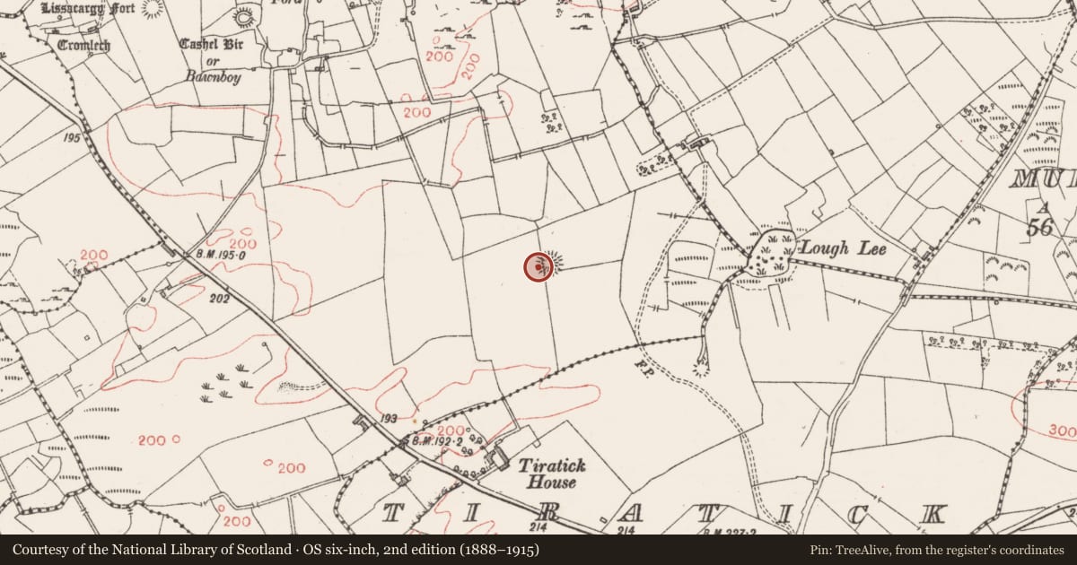 Ordnance Survey six-inch map, 2nd edition (1888–1915) covering the location of Souterrain, Castleore, County Sligo, with a pin at the register's coordinates