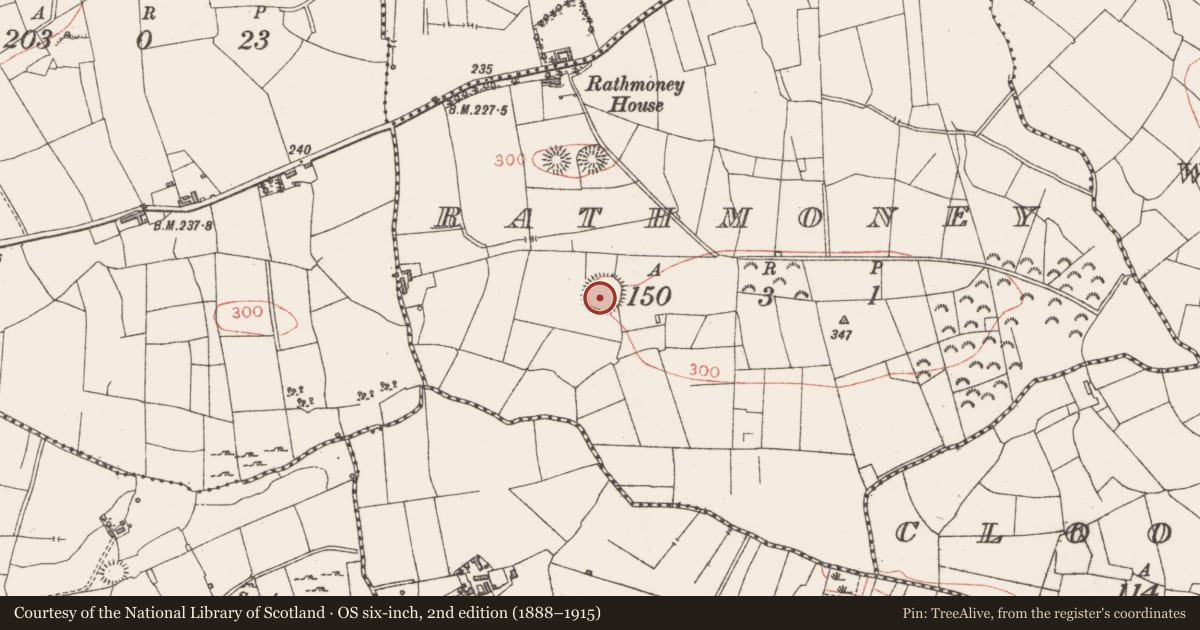 Ordnance Survey six-inch map, 2nd edition (1888–1915) covering the location of Ringfort - rath, Rathmoney, County Sligo, with a pin at the register's coordinates