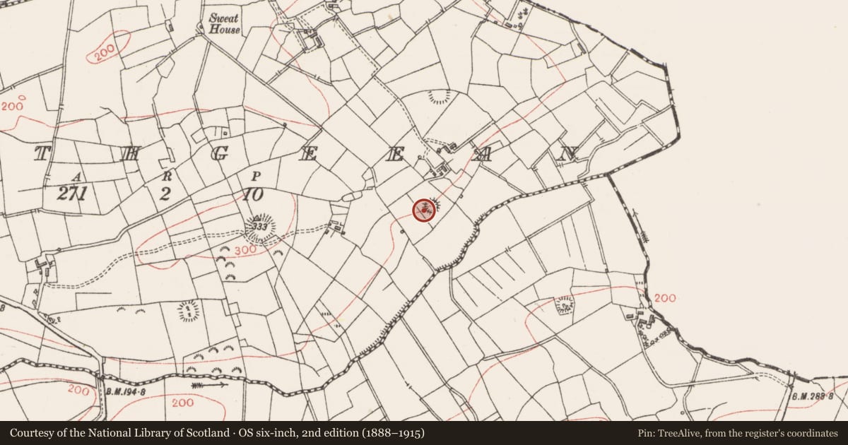 Ordnance Survey six-inch map, 2nd edition (1888–1915) covering the location of Ringfort - rath, Rathgeean, County Sligo, with a pin at the register's coordinates
