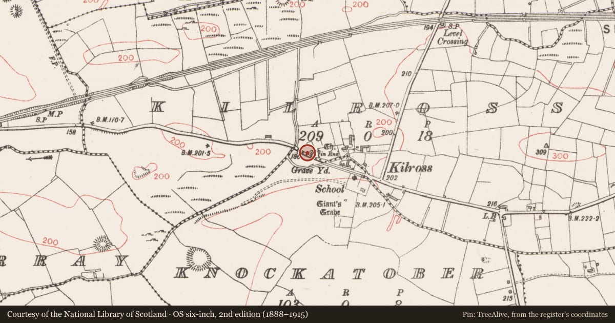Ordnance Survey six-inch map, 2nd edition (1888–1915) covering the location of Pillar stone, Kilross, County Sligo, with a pin at the register's coordinates