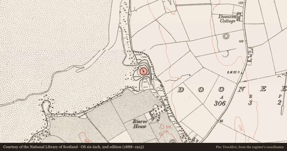 Ordnance Survey six-inch map, 2nd edition (1888–1915) covering the location of Ringfort - rath, Rinroe, County Sligo, with a pin at the register's coordinates