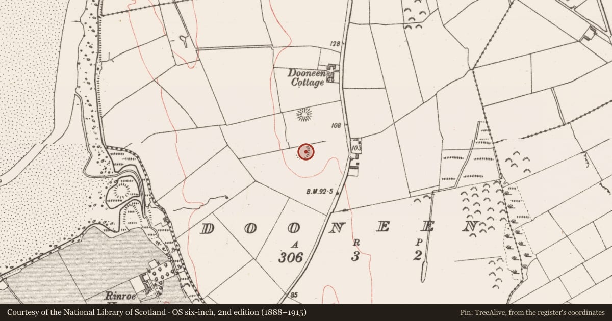 Ordnance Survey six-inch map, 2nd edition (1888–1915) covering the location of Enclosure, Dooneen, County Sligo, with a pin at the register's coordinates