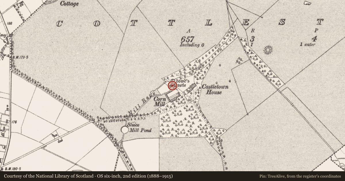 Ordnance Survey six-inch map, 2nd edition (1888–1915) covering the location of House - fortified house, Cottlestown, County Sligo, with a pin at the register's coordinates