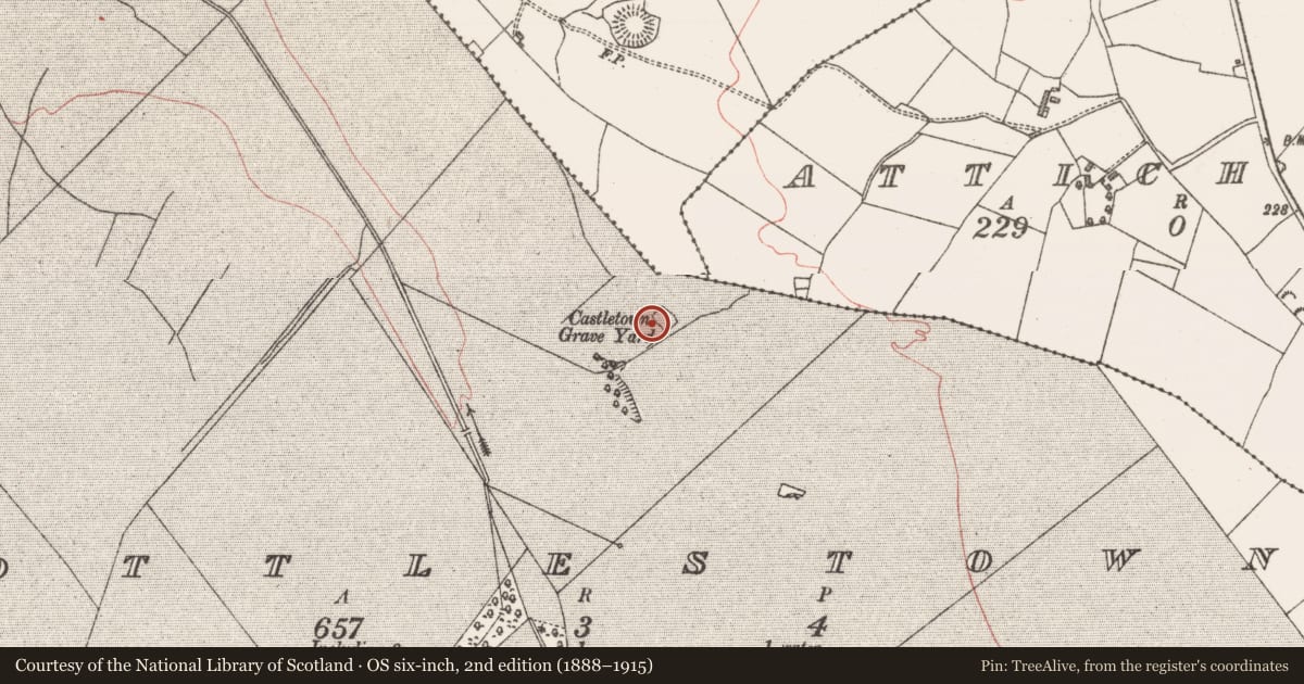 Ordnance Survey six-inch map, 2nd edition (1888–1915) covering the location of Enclosure, Cottlestown, County Sligo, with a pin at the register's coordinates