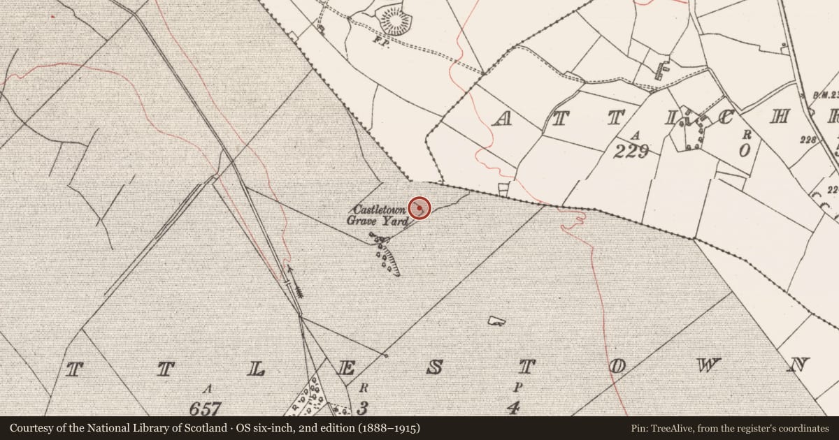 Ordnance Survey six-inch map, 2nd edition (1888–1915) covering the location of Burial ground, Cottlestown, County Sligo, with a pin at the register's coordinates