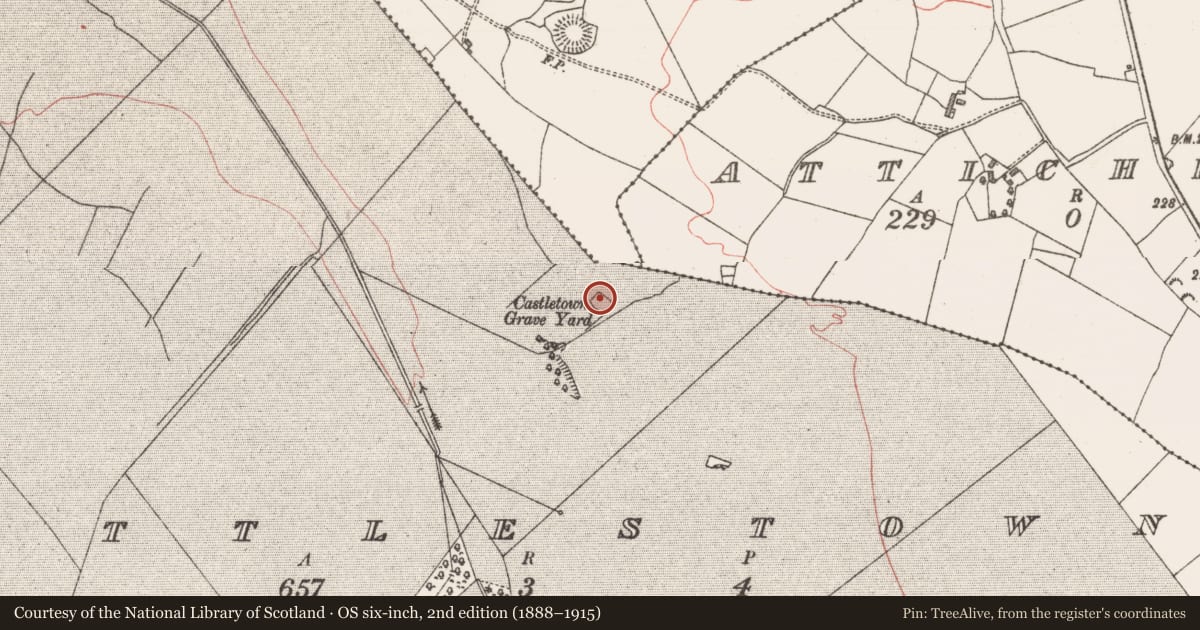 Ordnance Survey six-inch map, 2nd edition (1888–1915) covering the location of Cross-inscribed pillar, Cottlestown, County Sligo, with a pin at the register's coordinates