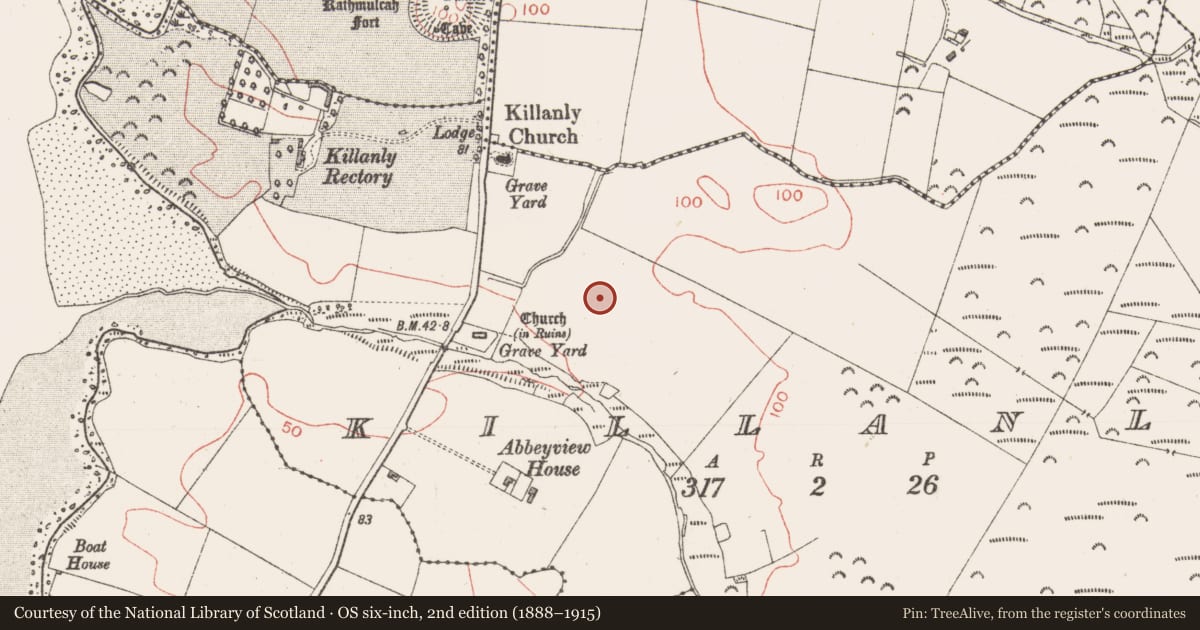 Ordnance Survey six-inch map, 2nd edition (1888–1915) covering the location of Barrow - unclassified, Killanly, County Sligo, with a pin at the register's coordinates