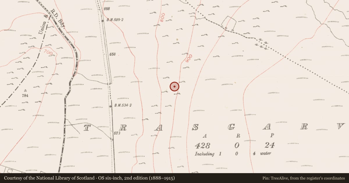 Ordnance Survey six-inch map, 2nd edition (1888–1915) covering the location of Burial, Trasgarve, County Sligo, with a pin at the register's coordinates