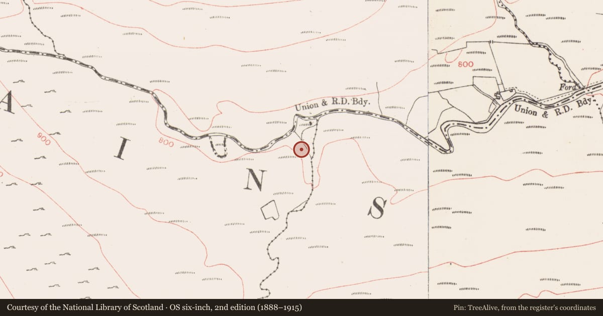 Ordnance Survey six-inch map, 2nd edition (1888–1915) covering the location of Booley hut, Carrownacreevy, County Sligo, with a pin at the register's coordinates