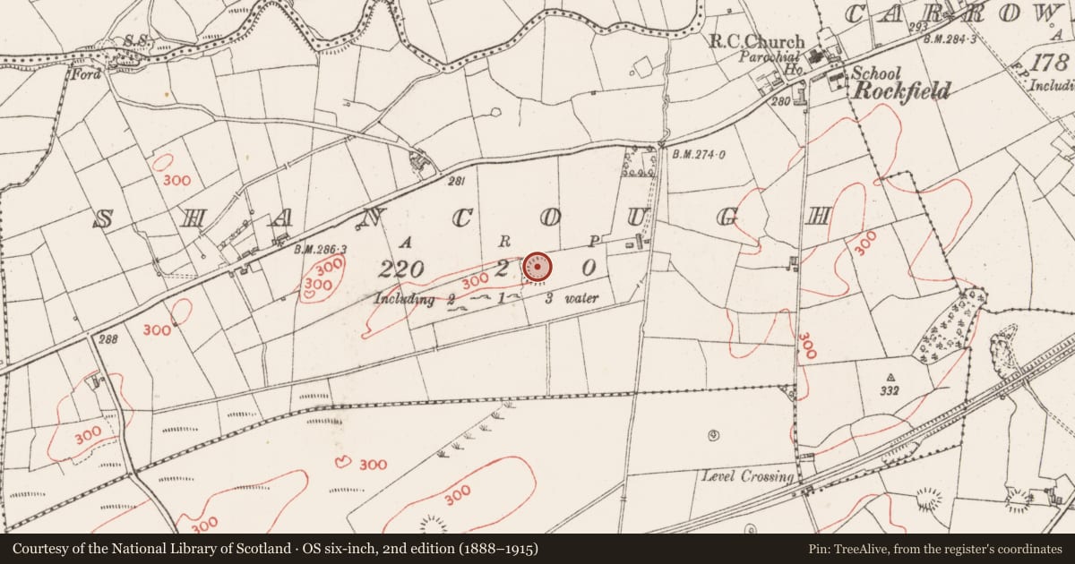 Ordnance Survey six-inch map, 2nd edition (1888–1915) covering the location of Souterrain, Shancough, County Sligo, with a pin at the register's coordinates