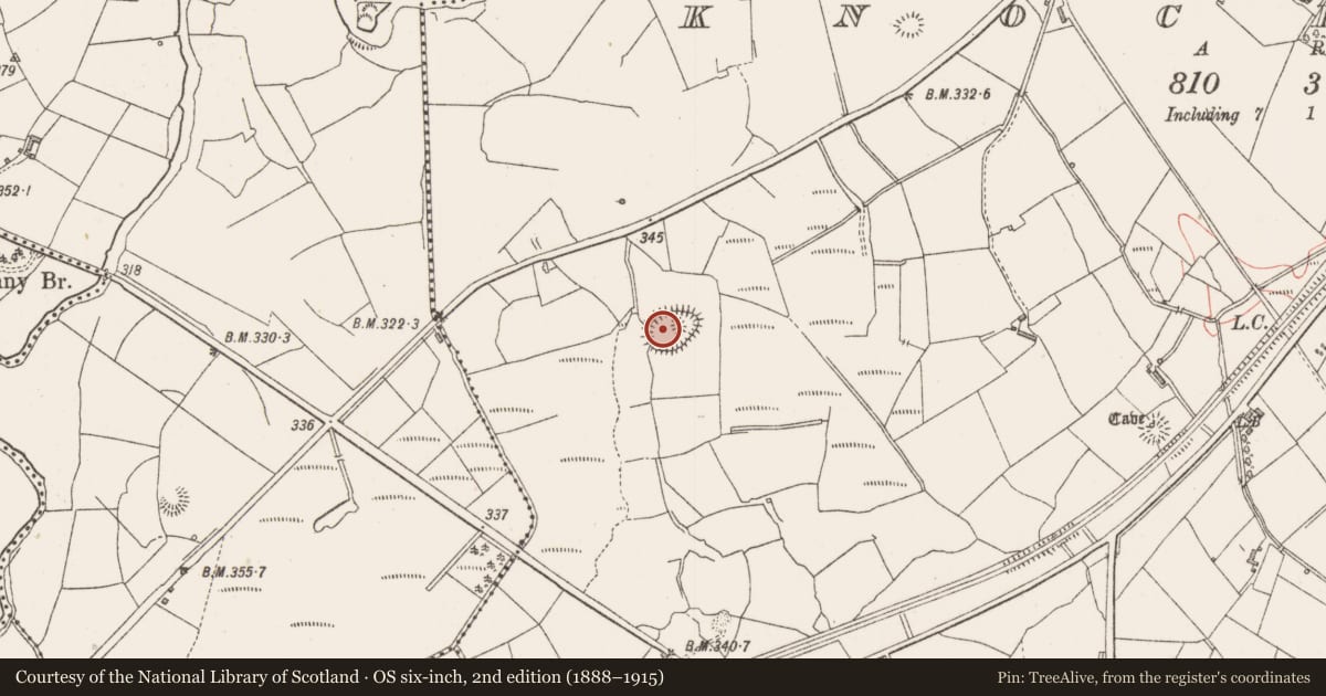 Ordnance Survey six-inch map, 2nd edition (1888–1915) covering the location of Ringfort - rath, Knockadoo, County Sligo, with a pin at the register's coordinates